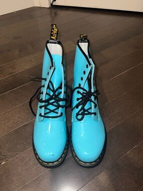 Dr. Martens Women’s Glossy Turquoise Lace-Up Boots